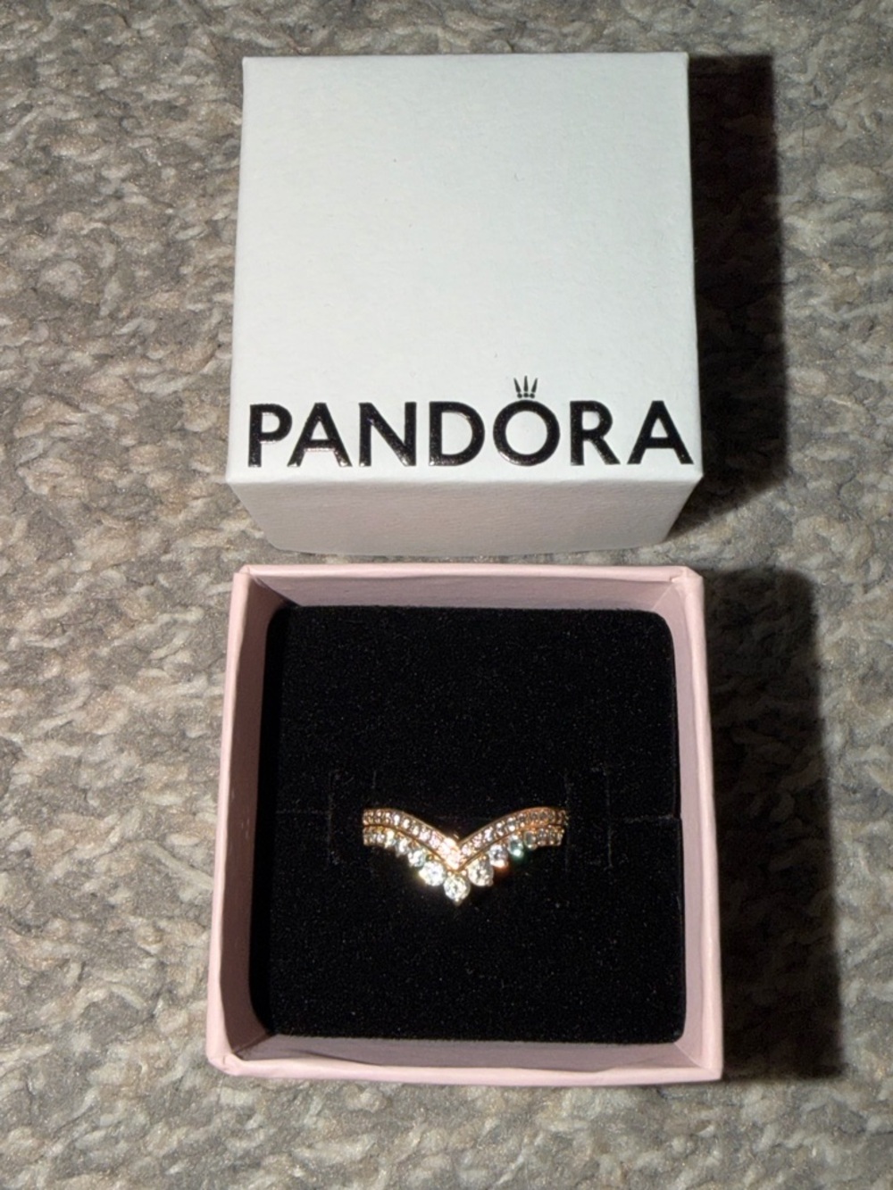 Pandora Princess Wishbone Ring 14k Rose Gold Plating - Picture 5 of 7